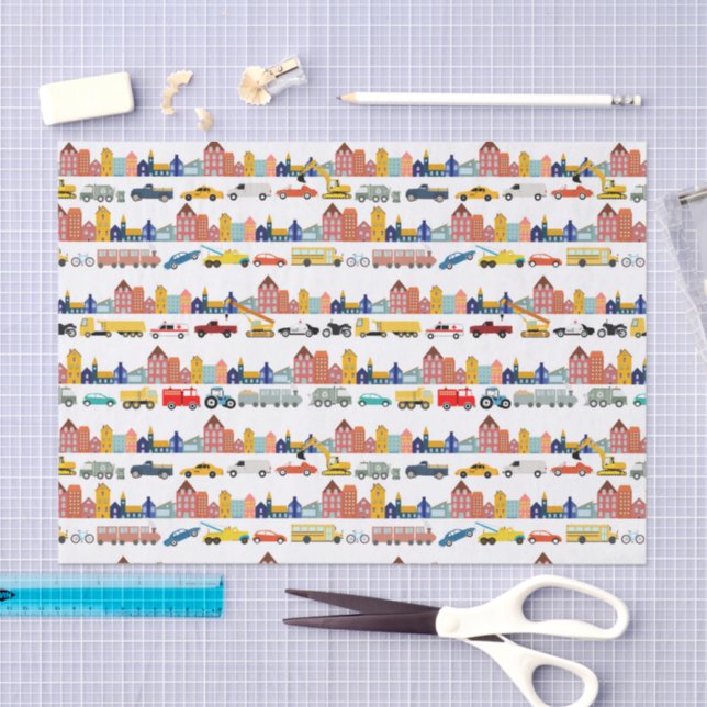 Papier Mousseline Véhicules de transport en ville Camions Voitures E (Artisanat)