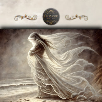 Papier Mousseline Veiled Woman by the Sea Decoupage