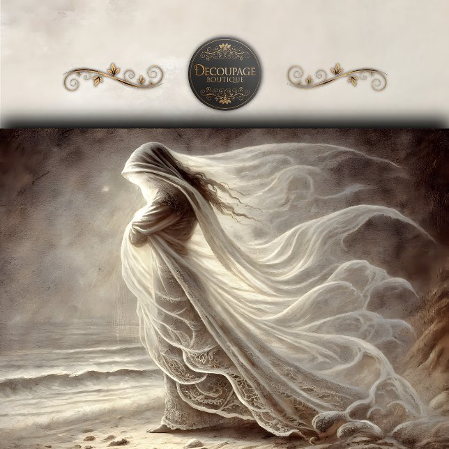 Papier Mousseline Veiled Woman by the Sea Decoupage (Veiled Woman by the Sea Decoupage Tissue Paper)