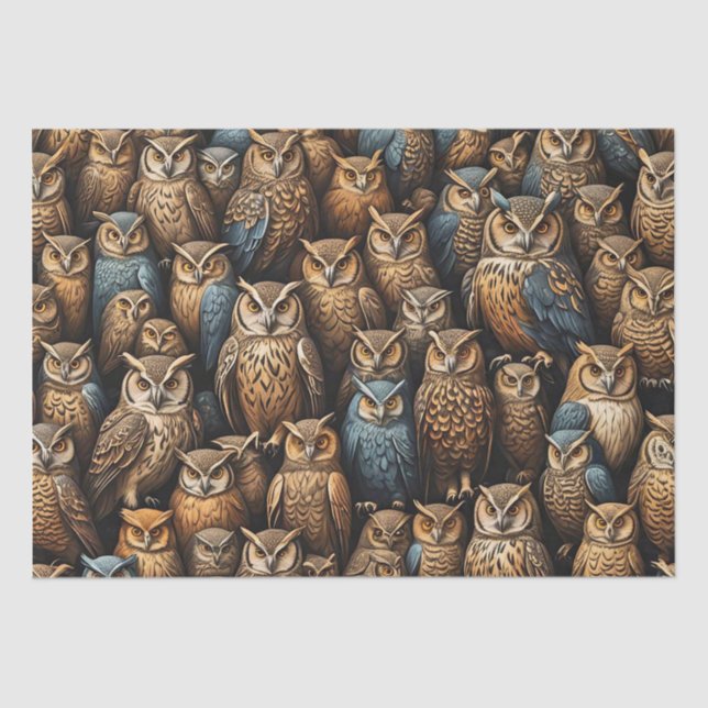 Papier Mousseline Veille nocturne : Motif du rassemblement des hibou (Recto)