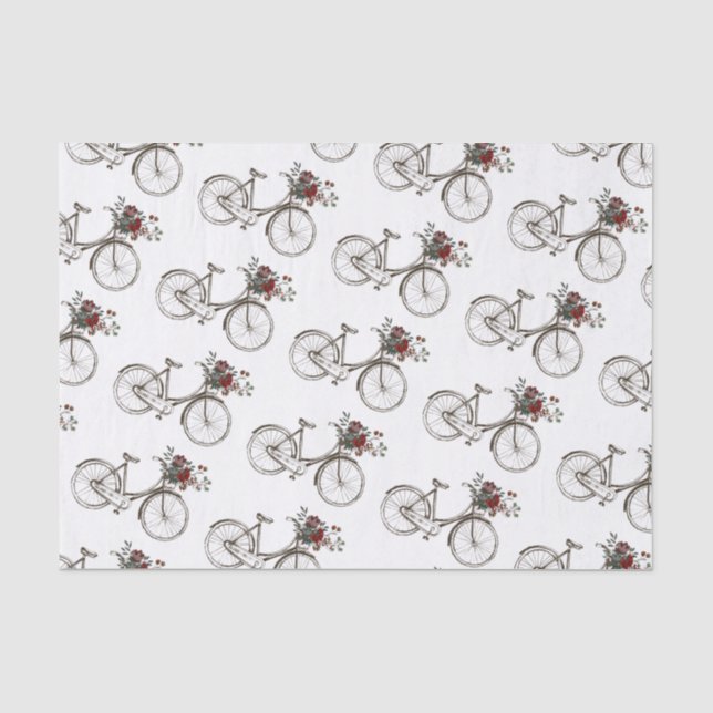 Papier Mousseline Vélo ancien avec panier de fleurs (Recto)