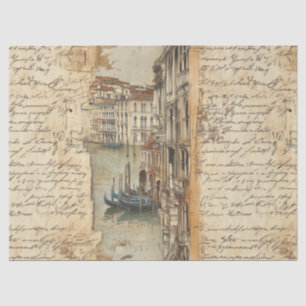 Papier Mousseline Venise Canal Vintage avec écriture manuscrite