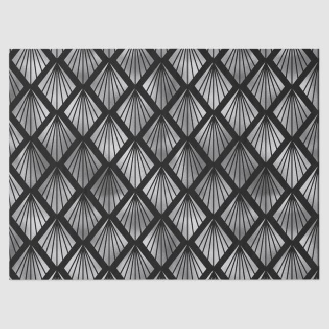 Papier Mousseline Ventilateurs Art Déco Argent sur la page Découpage (Recto)