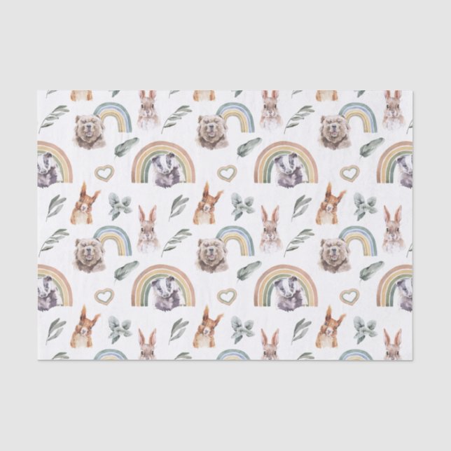 Papier Mousseline Verdure de la forêt | Animaux de la forêt et arcs- (Recto)