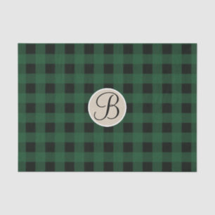Papier Mousseline Vérification Carreaux Vert Noir Rustique Monogramm