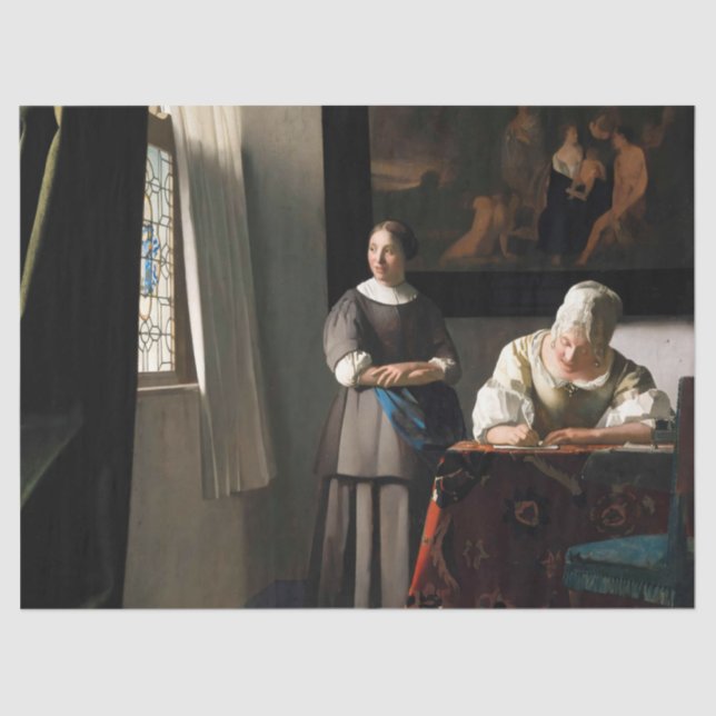 Papier Mousseline Vermeer - Lady Écrire une lettre avec sa bonne (Recto)