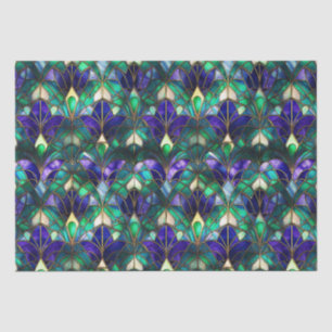 Papier Mousseline Verre turquoise, violet et or peacock