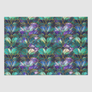Papier Mousseline Verre turquoise, violet et or peacock