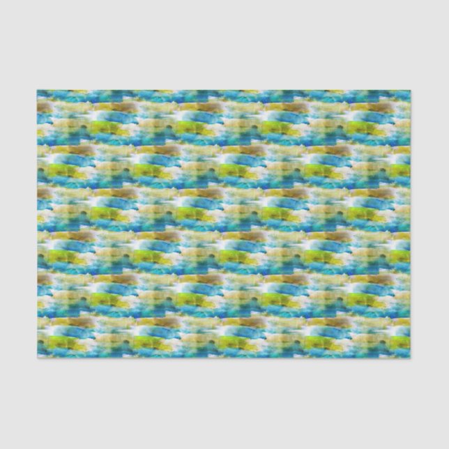 Papier Mousseline Vert abstrait d'aquarelle, bleu (Recto)