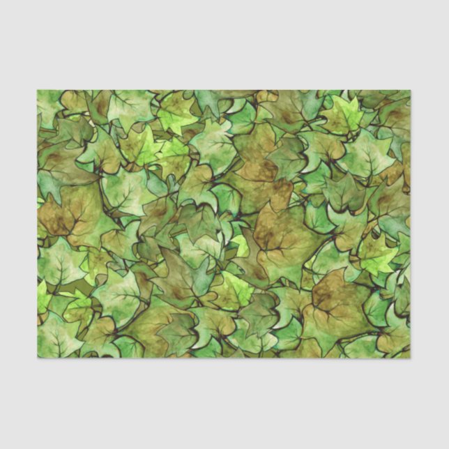 Papier Mousseline Vert anglais Ivy Nature Motif d'aquarelle (Recto)