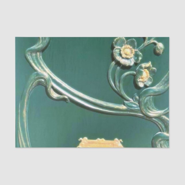 Papier Mousseline Vert, Art nouveau, belle époque, travail du bois,  (Recto)