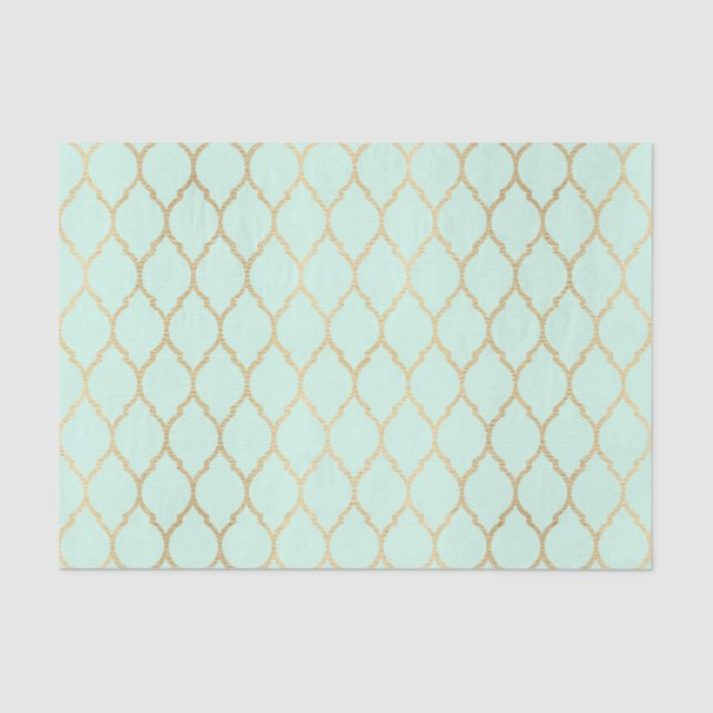 Papier Mousseline Vert avec Motif d'or Arabesque (Recto)