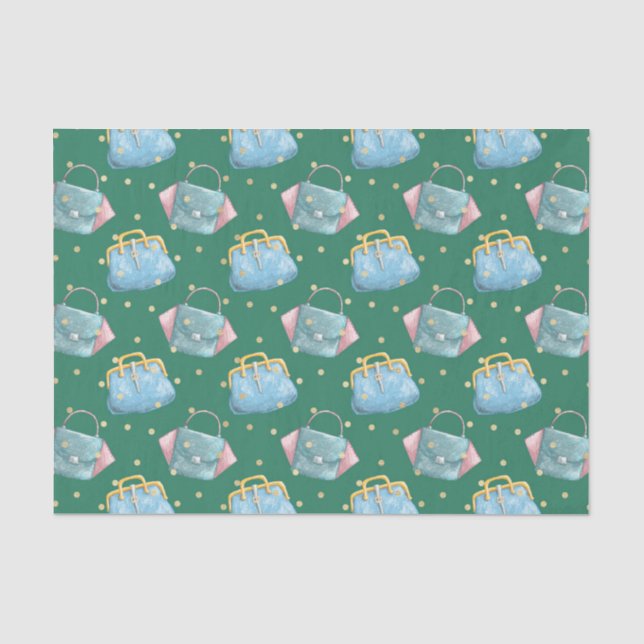 Papier Mousseline Vert avec Sac Bleu (Recto)