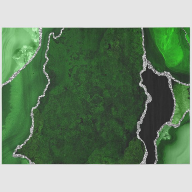 Papier Mousseline Vert et argent Faux Paillettes Agate (Recto)