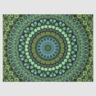 Papier Mousseline Vert et bleu Peacock Mandala Design