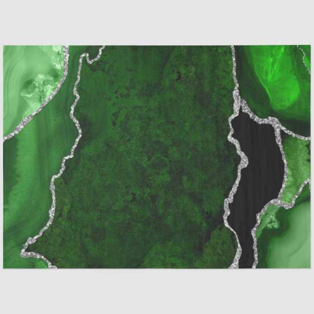 Papier Mousseline Vert et Faux Paillettes d'Agate Argenté (Recto)