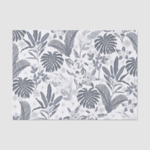 Papier Mousseline Vert floral gris tropical