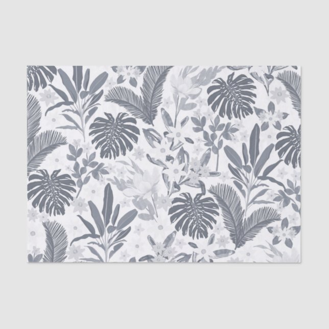 Papier Mousseline Vert floral gris tropical (Recto)