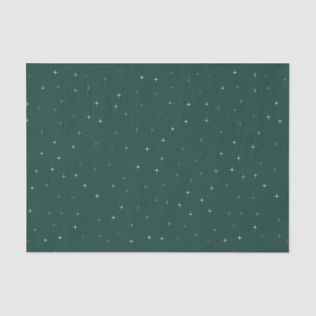 Papier Mousseline Vert foncé avec des étoiles dorées et blanches (Recto)