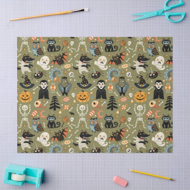 Papier Mousseline Vert Halloween Squelettique (Artisanat)