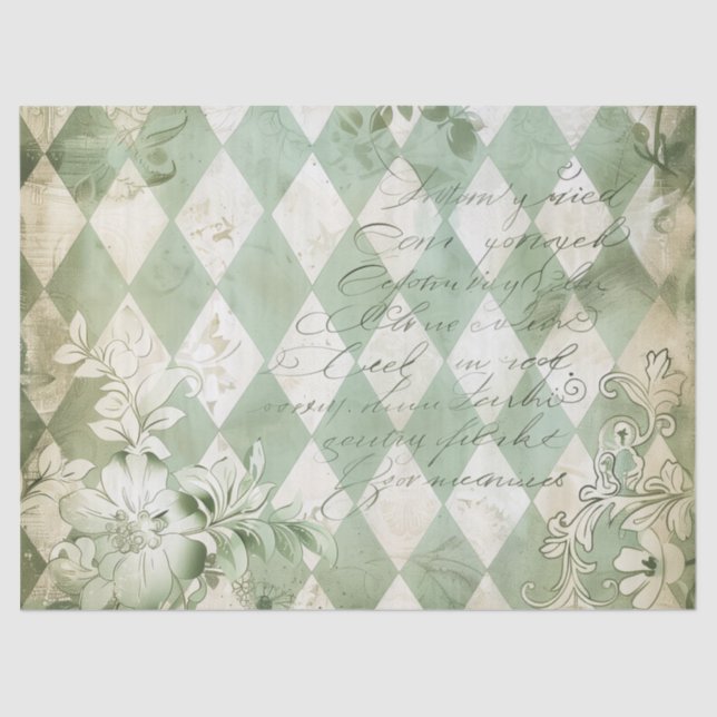 Papier Mousseline Vert Harlequin Floral Script Vintage (Recto)