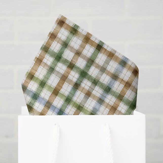 Papier Mousseline Vert Marron Bleu Rayures Anniversaire (Sac cadeau)