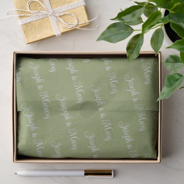 Papier Mousseline Vert mousse botanique et lavande délicate script (Cadeau)