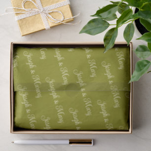 Papier Mousseline Vert olive et crème élégante, écriture boho mariag