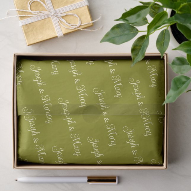 Papier Mousseline Vert olive et crème élégante, écriture boho mariag (Cadeau)