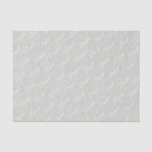 Papier Mousseline Vert pastel avec texte crème.