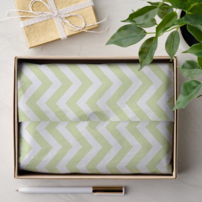 Papier Mousseline Vert pastel et blanc chevron Mariage Anniversaire (Cadeau)