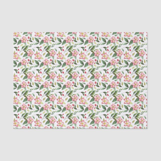 Papier Mousseline Vert rose Fleurs de Noël Aquarelle (Recto)