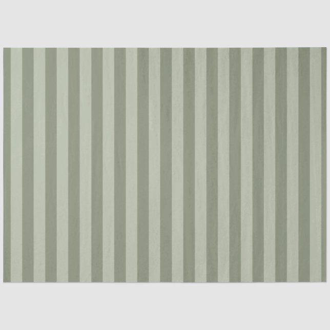 Papier Mousseline Vert sauge clair et foncé rayé (Recto)