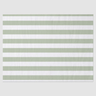 Papier Mousseline Vert sauge clair et rayures blanches