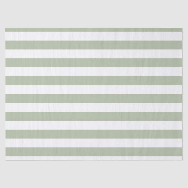 Papier Mousseline Vert sauge clair et rayures blanches (Recto)