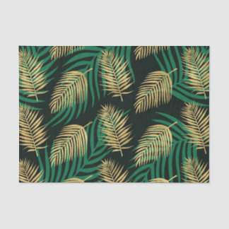 Papier Mousseline Vert sauvage et Feuilles d'or contre Noir