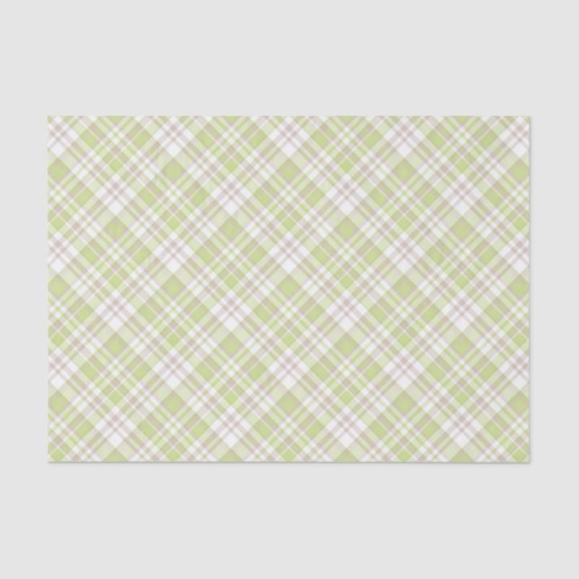 PAPIER MOUSSELINE VERT TAN BLANC MOTIFS PLAID (Recto)