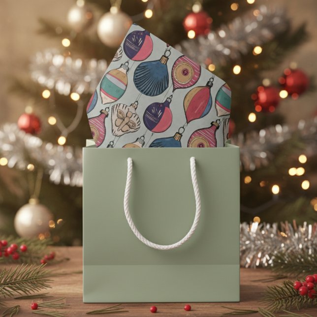 Papier Mousseline Vert Vintage Noël Ornements Motif (Retro Vintage Ornaments Christmas Tissue Paper. Red & Gold Old Fashioned Christmas Ornament Pattern)