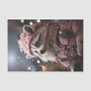 Papier Mousseline Veste rose Raccoon de Noël L.Face Découpage