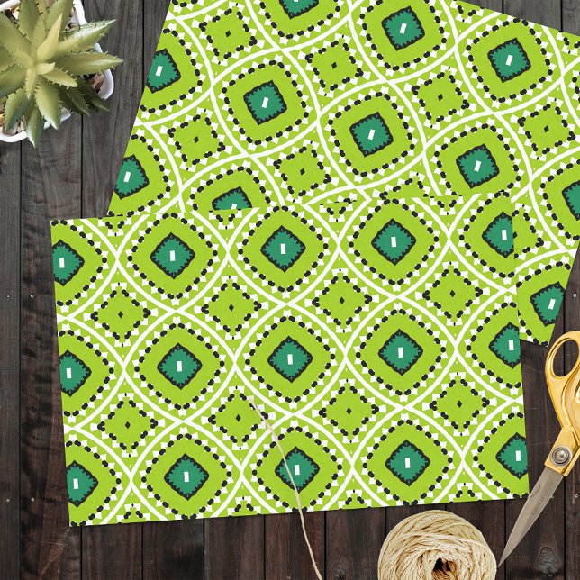 Papier Mousseline Vibrant Boho Ethnic Lime Green Motif géométrique (Créateur téléchargé)
