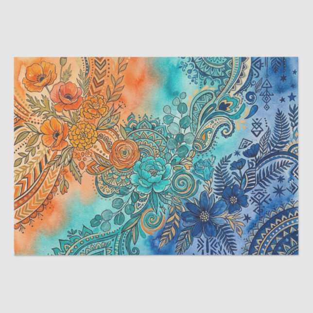 Papier Mousseline Vibrant Boho Rainbow Gradient Floral (Recto)
