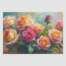Vibrant Colorful Spring Roses Decoupage