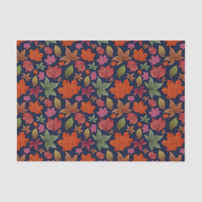 Papier Mousseline Vibrant Feuilles d'automne, rouge, orange, vert (Recto)