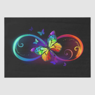 Papier Mousseline Vibrant infinity with rainbow butterfly on black
