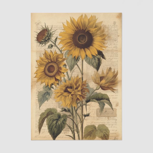 Papier Mousseline Vibrant Sunflowers and Vintage Script (Recto)