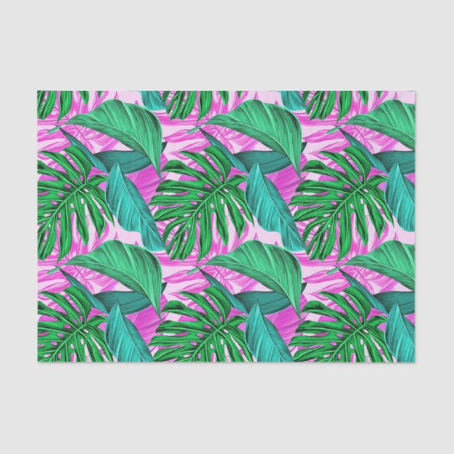 Papier Mousseline Vibrant Tropical Monstera Feuille Exotic Motif  (Recto)