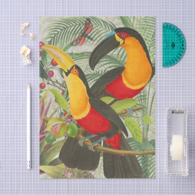 Papier Mousseline Vibrant Tropical Toucan Birds Art Exotic Jungle (Artisanat)