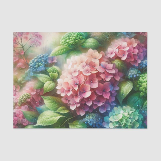 Papier Mousseline Vibrant vert et rose Hydrangea Découpage (Recto)