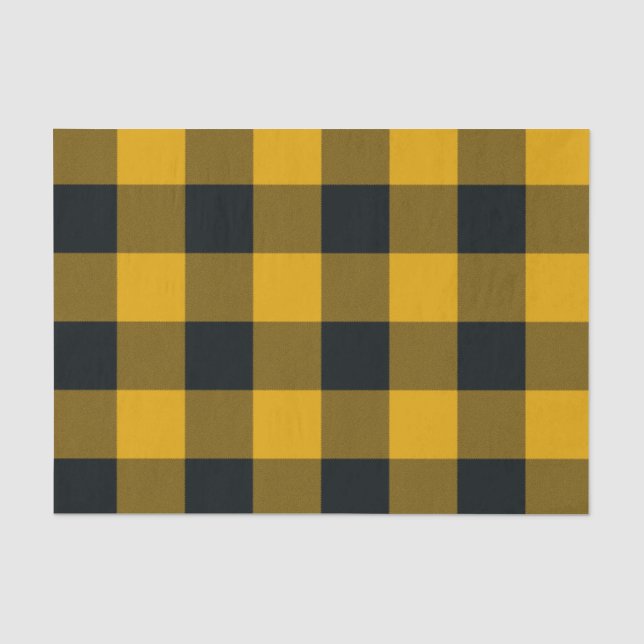 Papier Mousseline Vichy jaune et noir rustique à carreaux (Recto)