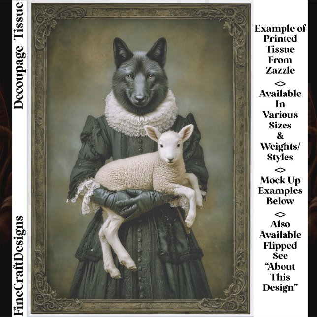 Papier Mousseline Victorian Dressed Wolf Holding Lamb ES7R Decoupage (Créateur téléchargé)